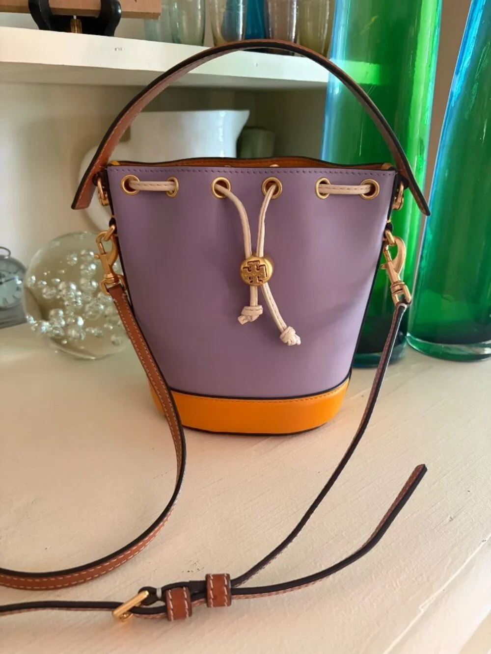 Tory Burch Colorblock Bucket Bag Multicolor Summer Crossbody Tote - Picture 2 of 15